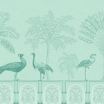 Tapet Zen Oriental cu pauni si pasari orientale intr-un fundal verde - GREEN MUGHAL