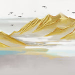 Tapet Zen Oriental cu munti aurii si pasari in zbor - GOLD ACRYLIC PEAKS