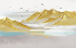 Tapet Zen Oriental cu munti aurii si pasari in zbor - GOLD ACRYLIC PEAKS