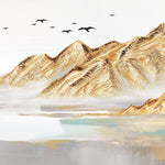 Tapet Zen Oriental cu munti cu textura aurita si pasari in zbor - COPPER ACRYLIC PEAKS