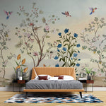 Tapet Zen Oriental cu gradina inflorita si pasari in zbor - SPRING MELODY