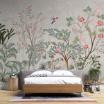 Tapet Zen Oriental cu gradina inflorita in stil chinoiserie cu pasari exotice - CHINOISERIE JUNGLE