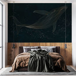 Tapet Zen Oriental cu balena asiatica intr-o ilustratie abstracta - ASIAN NIGHT WHALE