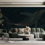 Tapet Zen Oriental cu balena asiatica intr-o ilustratie abstracta - ASIAN NIGHT WHALE