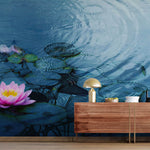 Fototapet Zen Oriental cu floare de lotus roz aflata in ploaie - RAINY PINK LOTUS