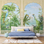 Tapet Zen Oriental cu coloane indiene si priveliste de gradina inflorita - JUNGLE STONE COLUMNS