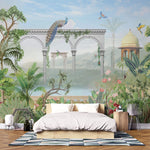 Tapet Zen Oriental cu coloane de piatra si gradina inflorita - FADED ASIAN COLUMNS
