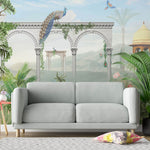 Tapet Zen Oriental cu coloane de piatra si gradina inflorita - FADED ASIAN COLUMNS
