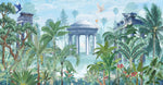 Tapet Zen Oriental cu ruine de piatra si vegetatie cu pasari exotice - BLUE MUGHAL PAVILION