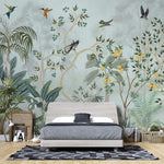 Tapet Zen Oriental cu gradina cu pomi fructiferi si pasari - LEMON CHINOISERIE JUNGLE