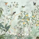 Tapet Zen Oriental cu gradina cu pomi fructiferi si pasari - LEMON CHINOISERIE JUNGLE