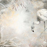 Tapet Zen Oriental cu flamingo albi plante exotice si textura de stucco - STUCCO WHITE FLAMINGO