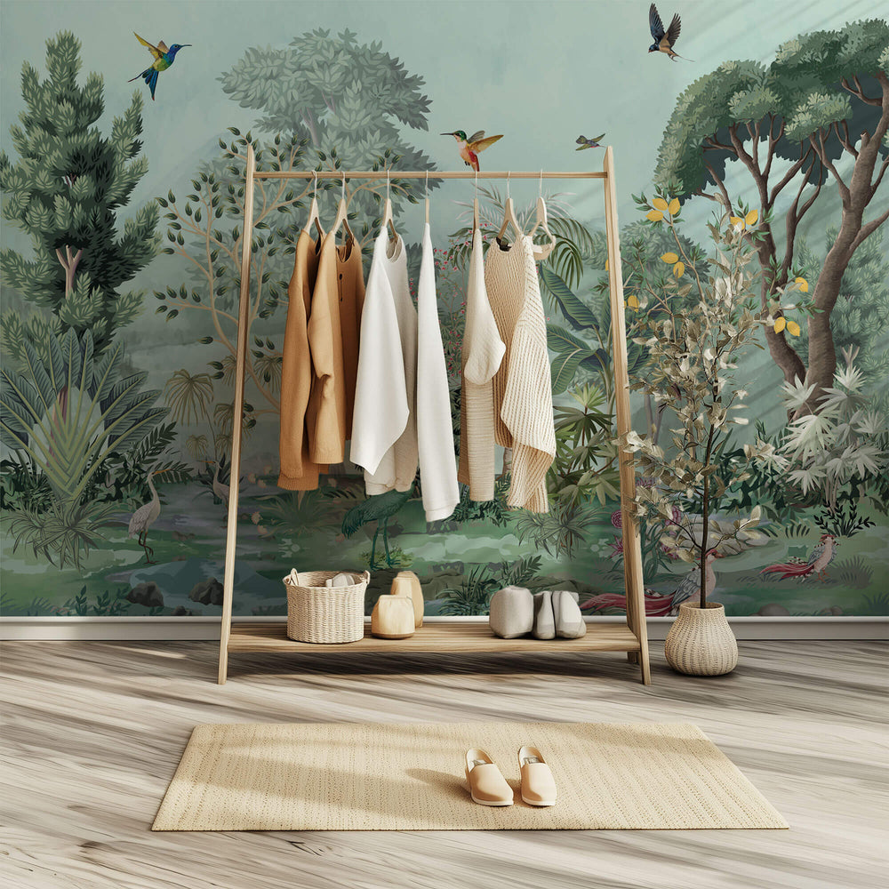 Tapet Zen Oriental cu pomi fructiferi infloriti si pasari exotice - ASIAN SPRING GARDEN