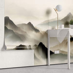 Tapet Zen Oriental cu munti pictati cu textura 1 - WATERCOLOR ZEN MOUNTAINS I