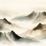 Tapet Zen Oriental cu munti pictati cu textura 1 - WATERCOLOR ZEN MOUNTAINS I