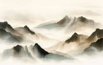 Tapet Zen Oriental cu munti pictati cu textura 1 - WATERCOLOR ZEN MOUNTAINS I