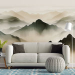 Tapet Zen Oriental cu munti pictati cu textura 2 - WATERCOLOR ZEN MOUNTAINS II