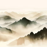 Tapet Zen Oriental cu munti pictati cu textura 2 - WATERCOLOR ZEN MOUNTAINS II