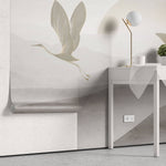 Tapet Zen Oriental cu egrete ilustrate in stil abstract pe un fundal in nuante de gri - HEAVEN CRANES