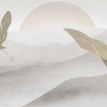 Tapet Zen Oriental cu egrete ilustrate in stil abstract pe un fundal in nuante de gri - HEAVEN CRANES