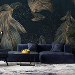 Tapet Zen Oriental cu pesti aurii asiatici ilustrati in stil abstract - ORIENTAL GOLD FISH
