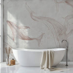 Tapet Zen Oriental cu balena asiatica ilustrata - GENTLE DANCING WHALES