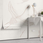 Tapet Zen Oriental cu egrete ilustrate - FLYING CRANES PATERN