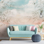 Tapet Zen Oriental cu bambusi abstracti pe un fundal rozaliu - PASTEL BAMBOO
