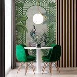 Tapet Zen Oriental cu spalier verde oriental vegetatie si pauni - THE ROYAL TRELLIS