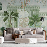 Tapet Zen Oriental cu spalier verde oriental si vegetatie densa exotica - VERDANT OASIS