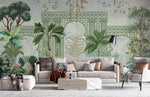 Tapet Zen Oriental cu spalier verde oriental si vegetatie densa exotica - VERDANT OASIS