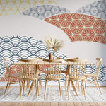 Tapet Japandi cu mix de motive japoneze seigaiha mixte in nuante - MIXED JAPANESE FABRIC