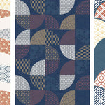 Tapet Japandi cu mix de motive japoneze seigaiha mixte in nuante - MIXED JAPANESE FABRIC