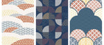 Tapet Japandi cu mix de motive japoneze seigaiha mixte in nuante - MIXED JAPANESE FABRIC