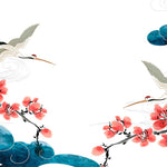 Tapet Japandi cu nori egrete si ciresi infloriti ilustrate in stil japonez - SAKURA CLOUDS