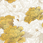 Tapet Japandi cu bujori albi si aurii infloriti si motive japoneze - IMPERIAL GOLD PEONY