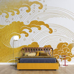 Tapet Japandi cu valuri aurii ilustrate in stil japonez cu motive seigaiha - GOLDEN TEXTURE WAVES
