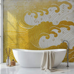 Tapet Japandi cu valuri aurii ilustrate in stil japonez cu motive seigaiha - GOLDEN TEXTURE WAVES