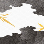 Tapet Japandi cu ilustratie abstracta in stil japonez cu motive seigaiha in nuante alb negru si bambusi aurii - BLACK CLOUD BAMBOO