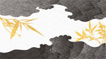 Tapet Japandi cu ilustratie abstracta in stil japonez cu motive seigaiha in nuante alb negru si bambusi aurii - BLACK CLOUD BAMBOO