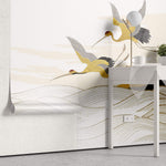 Tapet Japandi cu peisaj abstract cu munti si egrete aurii - JAPANDI FLIGHT