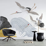 Tapet Japandi cu peisaj abstract cu tsunami japonezi si egrete in zbor - TSUNAMI CRANES