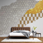 Tapet Japandi cu model abstract cu diverse texturi cu motive japoneze - SHIMMERING SILVER