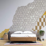 Tapet Japandi cu model abstract cu diverse texturi cu motive japoneze - SHIMMERING SILVER
