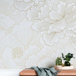 Tapet Japandi cu magnolii japoneze albe inflorite - GOLD PEONY DREAM