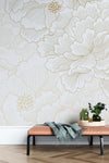 Tapet Japandi cu magnolii japoneze albe inflorite - GOLD PEONY DREAM