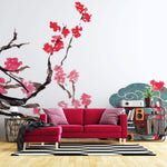 Tapet Japandi cu ciresi japonezi infloriti nori si egrete in zbor - TUSURU SAKURA BLOSSOM