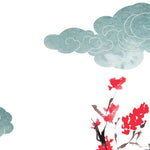 Tapet Japandi cu ciresi japonezi infloriti nori si egrete in zbor - TUSURU SAKURA BLOSSOM