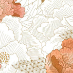 Tapet Japandi cu bujori albi si rozalii si insertii de motive japoneze - PEACHY PEONY BLOSSOM