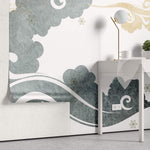 Tapet Japandi cu nori abstracti in nuante de gri si crem - SEIGAIHA WIND BLOW